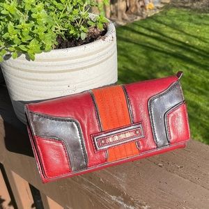 LAMB Gwen Stefani red leather Deco Keaton wallet
